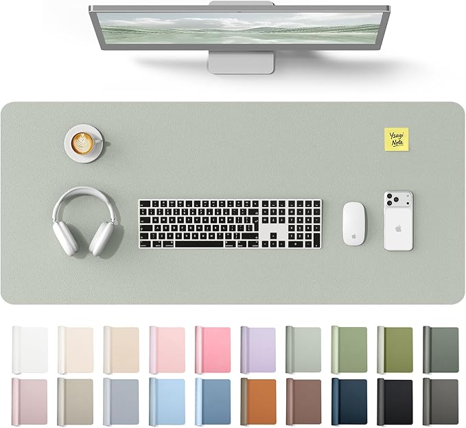 YSAGi Leather Desk Protector, Office Mat, Large Mouse Mat, Non-Slip PU Leather Blotter, Laptop Desk Mat, Waterproof Writing Pad for Office and Home(Grayish Green, 42" x 17.2") by YSAGi