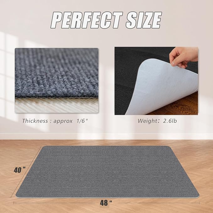 Sycoodeal Office Chair Mat for Hardwood Floor,Office Computer Gaming Chair Mat for Tile Floor,Large Floor Protector Rug,Anti-Slip,Easy to Clean,Grey(40"x48") - Image 3