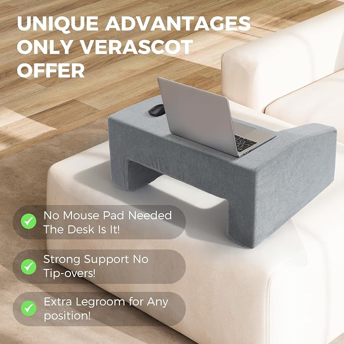 Reading Pillow for Gaming Lap Desk Pillow for Laptop Memory Foam Bed Desk for Reading Working Crocheting Gaming Arm Rest on Bed/Sofa/Floor/Couch/Car(Grey) - Image 2