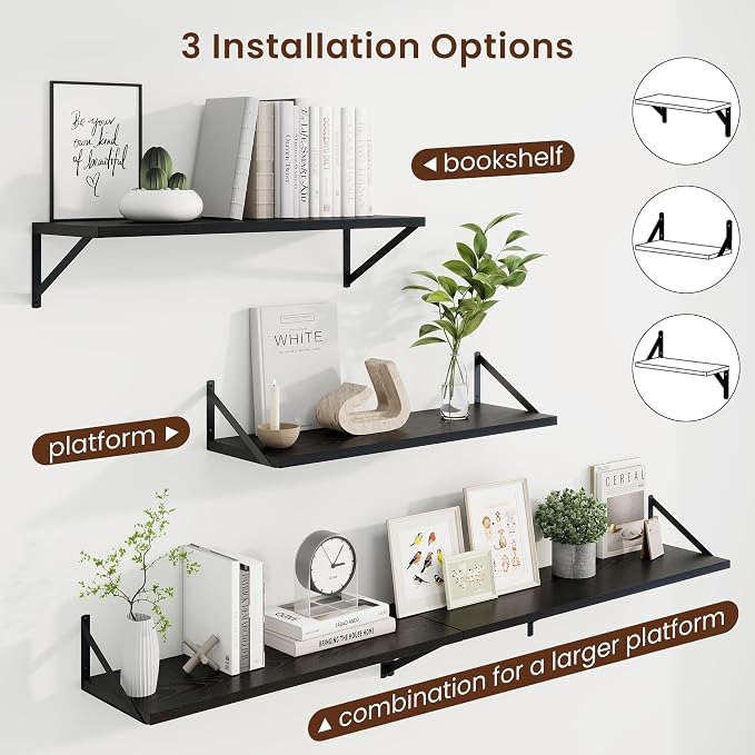 Axeman 30 Inch Floating Shelves, 10 Inch Deep Black Wall Shelves Set of 2 - Image 4