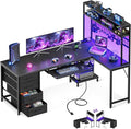 AODK 59 Inch L Shaped Gaming Desk with 4 Drawers, Keyboard Tray, Black | LED Lights, Power Outlets, Metal Grid Panel, Display Shelves, PC Tower Stand, Reversible Layout for Gaming and Home Office by AODK