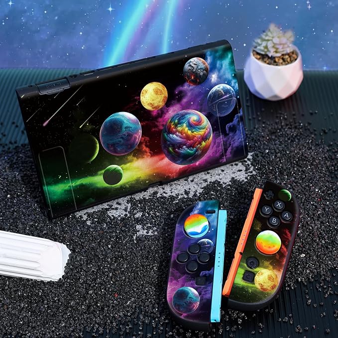 DLseego Protective Soft Case for Nintendo Switch 2 (2025), Soft Grip Cover for Handle, Detachable Joy-C Controller Shockproof & Scratch-Resistant Console Shell, 2 Thumb Grips, Planets - Colourful 2 - Image 6