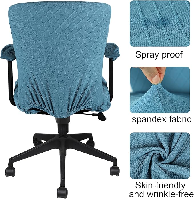 Tallew 4 Pcs Office Chair Covers Set Computer Universal Protective Stretchable Chair Seat Covers Desk Armrest Slipcovers Pads Office Cushion Backrest for Rotating (Azure Blue) - Image 5