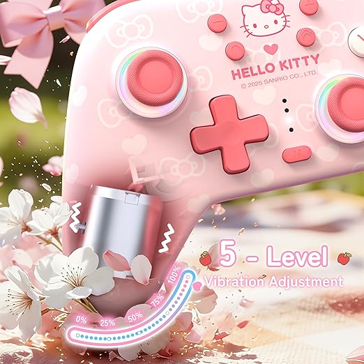 Kuitmor Hello Kitty Switch Pro Controller, Cute Hall Effect Wireless Gamepad No Drift for Switch 2/Switch/OLED/Lite, PC/Steam, Android, iOS, Bluetooth + Wired, Turbo, Back Buttons,6-Aixs Gyro, Wake-up, RGB (Pink, Without 2.4g Receiver) - Image 3