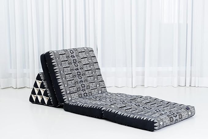 Leewadee Comfortable Japanese Floor Mattress - Thai Floor Bed with Triangle Cushion - Futon Mattress - XL Extra Long Thai Massage Mat, 89 x 20 inches, Black, Kapok Filling - Image 6