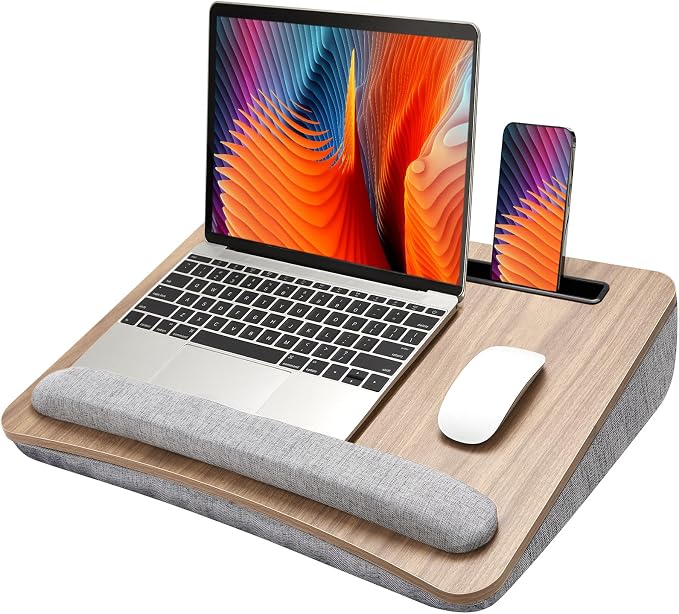 HUANUO Laptop Lap Desk with Cushion, Fit up to 17" Laptops, Woodgrain by HUANUO