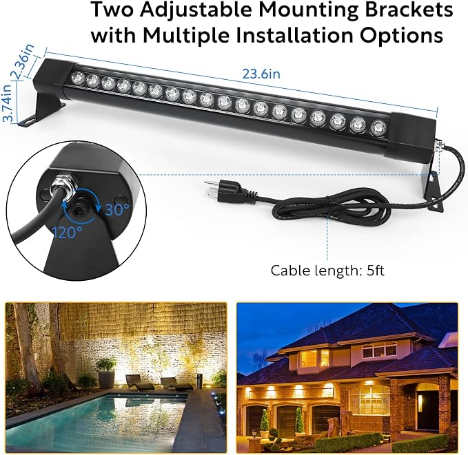 HNRLOY Wall Washer Light 2 Pack,36W 4000K Natural White Wall Washer Lighting,2FT 120V LED Linear Outdoor Wall Wash Light Bar for Garden,Backyards,Building,Courtyards Lighting - Image 4