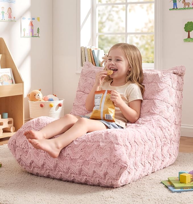 Hobestluk Small Bean Bag Chair Fireside Floor Chair BeanBag Couch Togo Sofa | Ergonomic Design,Memory Foam,No Assembly,Faux Fur Comfy Lounger with Back Support for Gaming Classroom | Pink Chevron Small by YourHomeDeservesMore