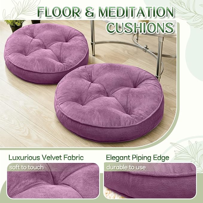 1 MIDDLE ONE Floor Pillow Set of 2, Memory Foam Meditation Cushion, Floor Cushions for Adults Sitting, Large Round Seat Cushions for Yoga, Living Room, 20x20 Inch (Round | Pearly Purple) - Image 3