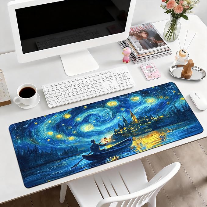Gaming Desk Mat with Silky Smooth Surface & Exquisite Patterns,31.5x11.8 Inches Large-Sized Mouse Pad, Perfect for Extended Gaming,Work,and Home Office Decor (Van Gogh Oil Painting 1) - Image 2