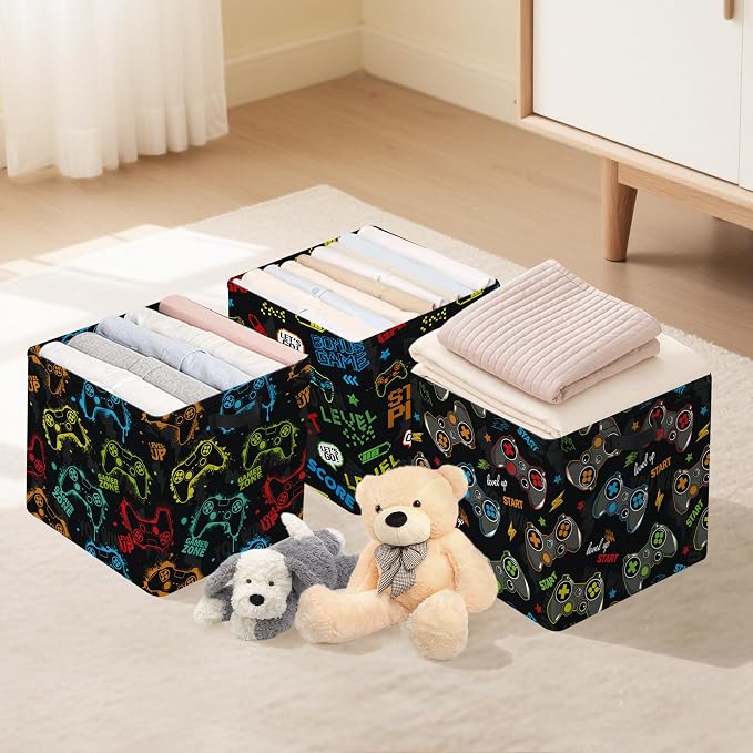 Clastyle 11.8" Gaming Storage Basket Set of 3 for Kid Boy Toy Clothes Bin - Image 6