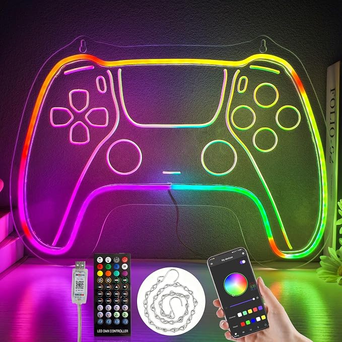 Eeutiwe Gamer Room Decor for Boys, Led Neon Lights for Wall Decor 16.7×11.8 Inch Led Gaming Lights with Remote and App Control Dimmable Gamer Wall Decor as Gamer Gifts for Men by Unknown