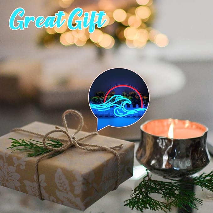 Dleouly Sunset Neon Sign for Wall Decor, Wave Sign LED Light Sign for Bedroom Wall, Dimmable Neon Lights Signs for Man Cave Bedroom, Living Room, Party, Bar, USB Powered (8.8 * 16in) - Image 7