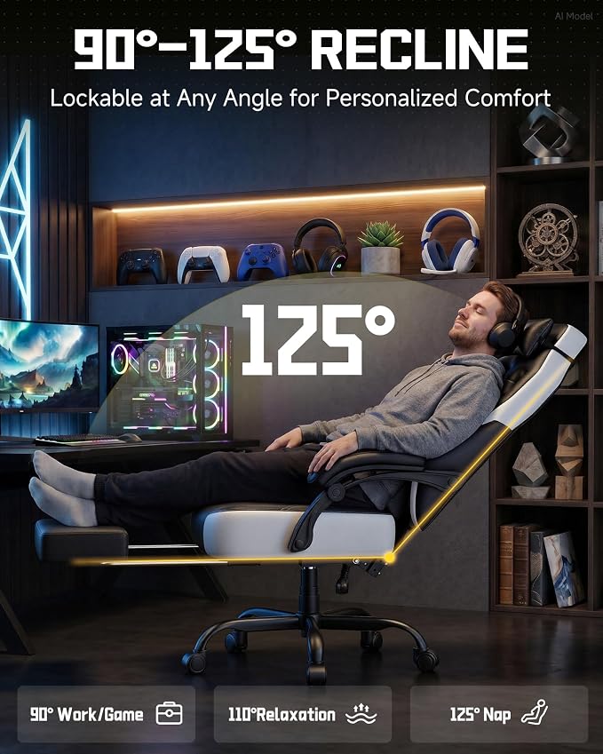 GTPLAYER Big & Tall Gaming Chair, Wide Seat with Footrest, Jet Black | Ergonomic High Back Computer Desk Chair for Adults, Comfort Padded Seat with Lumbar Support Armrests Recliner for Office/Home - Image 5