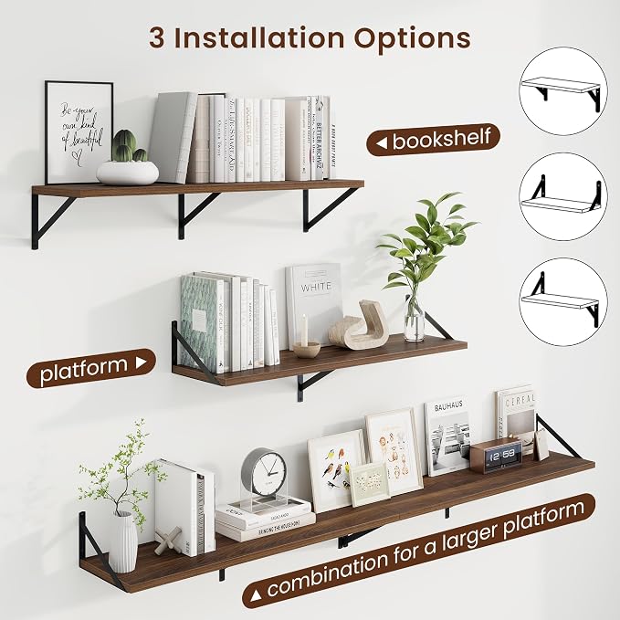 Axeman Deep Floating Shelves, 36'' x 10'' Walnut Wall Shelves Set of 2 - Image 4