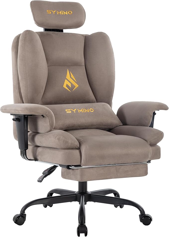Symino Gaming Chair with Foot Rest, Unique Up/Down Armrests, Twill Fabric Ergonomic High Back Chair, 150° Recline Solid Color Computer Desk Chair, Light Coffee by Unknown