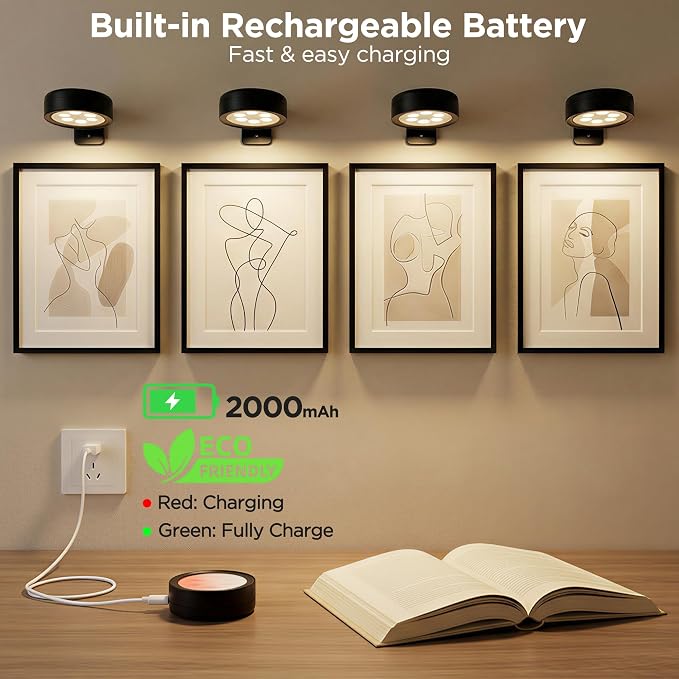 6-Pack Picture Lights for Wall, Rechargeable Wireless Poster Lights, Black - Image 4