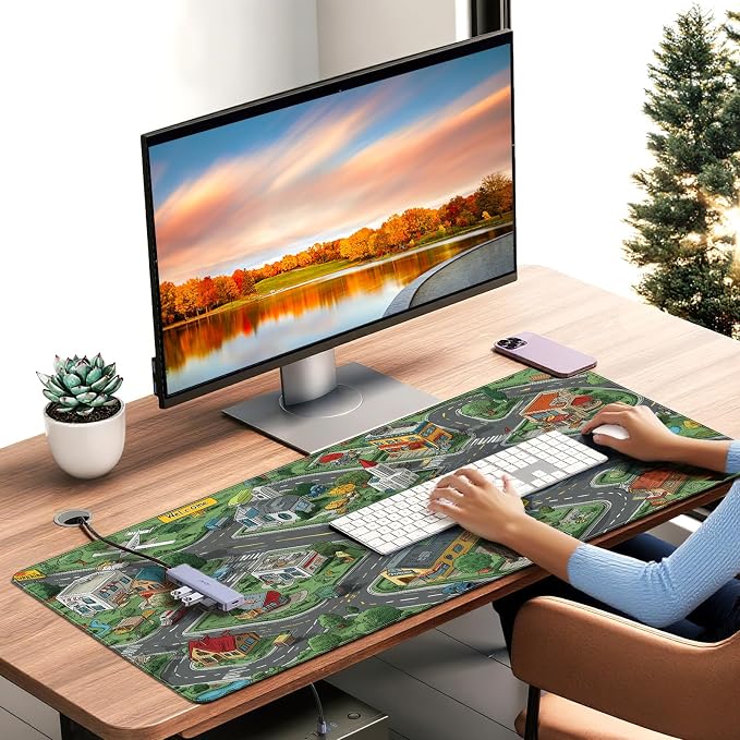 35.4 x 15.7 Inches XXL Large Gaming Mouse Pad, Cartoon City Street Map Design, Non-Slip Base, Waterproof and Scratch-Resistant Surface, Suitable for Home and Casual Gaming Desktop mats - Image 2