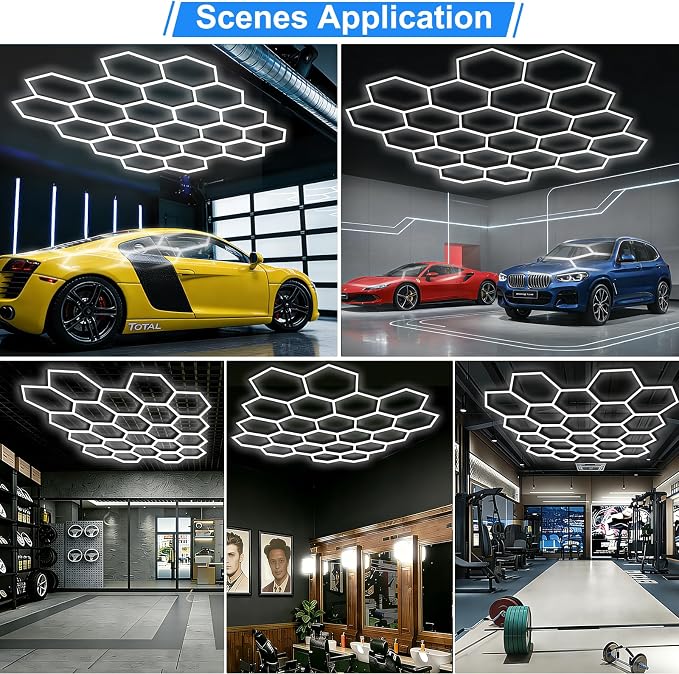 LZHOME Hexagon LED Garage Light: Super Bright 40000LM Honeycomb Garage Light, 22 Hex DIY Hexagon Led Lights for Gym Basement Hair Salon - Image 4
