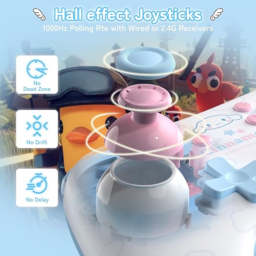Kuitmor Cinnamoroll Dog Switch Pro Controller, Cute Hall Effect Wireless Gamepad No Drift for Switch 2/Switch/OLED/Lite, PC/Steam, Android, iOS, Bluetooth + Wired, Turbo, Back Buttons, 6-Aixs Gyro, Wake-up, RGB (Blue, With Receiver) - Image 5
