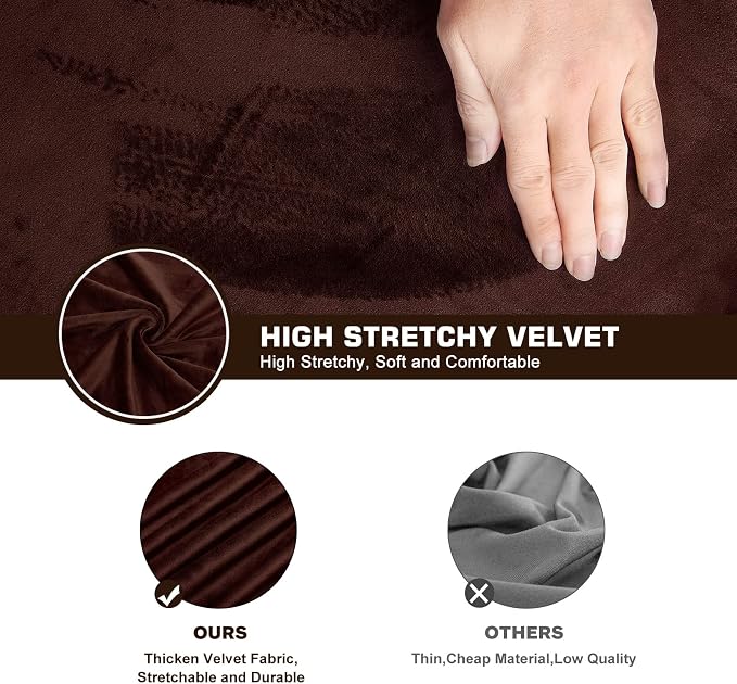 NeColorLife Velvet Office Chair Cover with Armrest Covers, Large, Brown | Soft stretch velvet fabric, fits large high-back office and executive chairs, includes 2 armrest covers, washable and elastic - Image 4