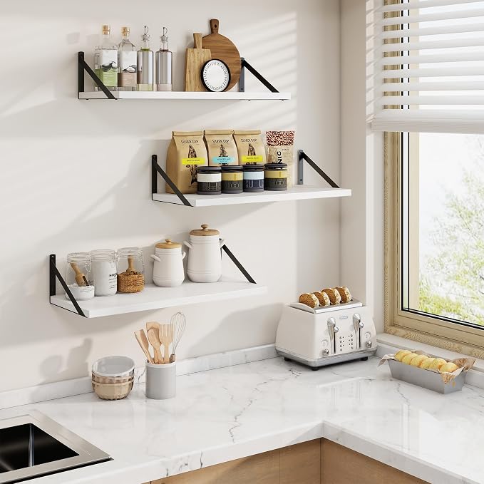 Axeman Deep Floating Shelves, 24'' x 10'' White Wall Shelves Set of 2 - Image 2
