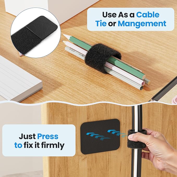 Under Desk Cable Management, 【Holds 15 Cables】【Ultra Adhesion】 Hook and Loop Cable Strap, Adjustable Long Cable Tie, Reusable Cable Clip Hiding, 20 Pairs - Image 5