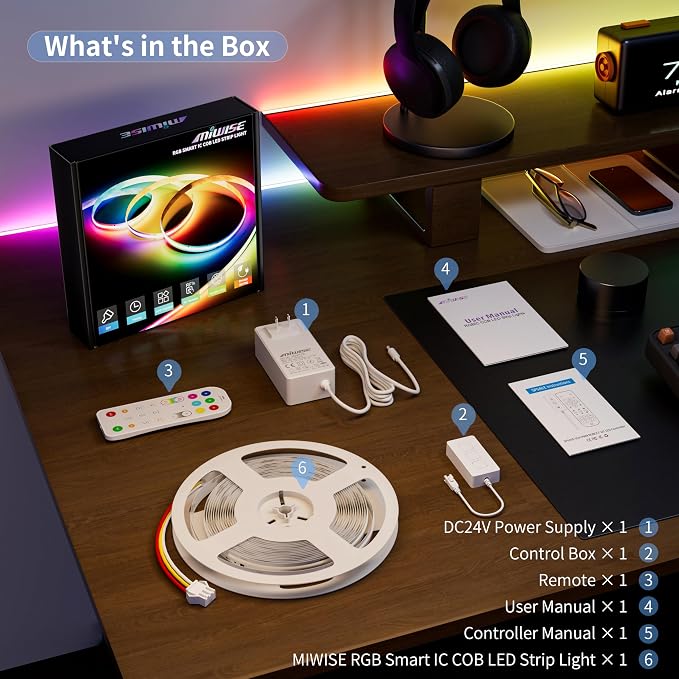 MIWISE RGB Smart IC COB LED Strip Light,32.8ft Color Chasing Flexible LED Tape Light,WS2811 Addressable RGB Strip with APP Control/Music Mode,Work with Alexa/Google,for Home DIY Lighting Projects - Image 6