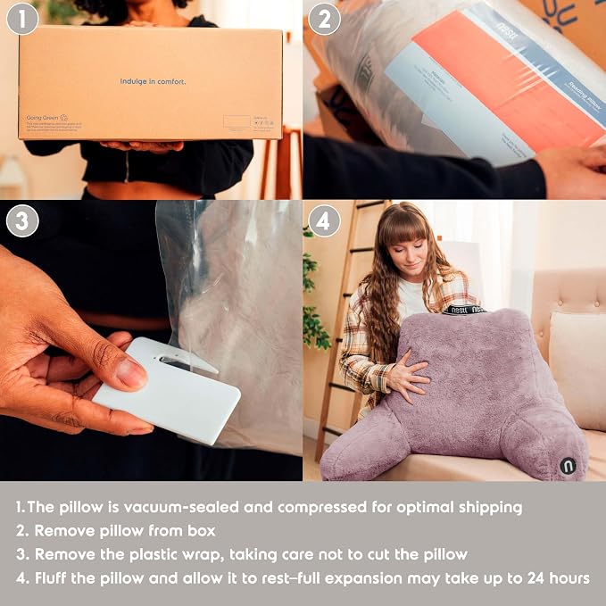 Nestl Fur Reading Pillow, Stylish Back Pillow for Bed Sitting Up, Faux Fur Bed Chair Pillow with Arms, Reading Pillows for Sitting in Bed Adult & Kids, Back Support Pillow for Bed Rest - Dusty Purple - Image 8
