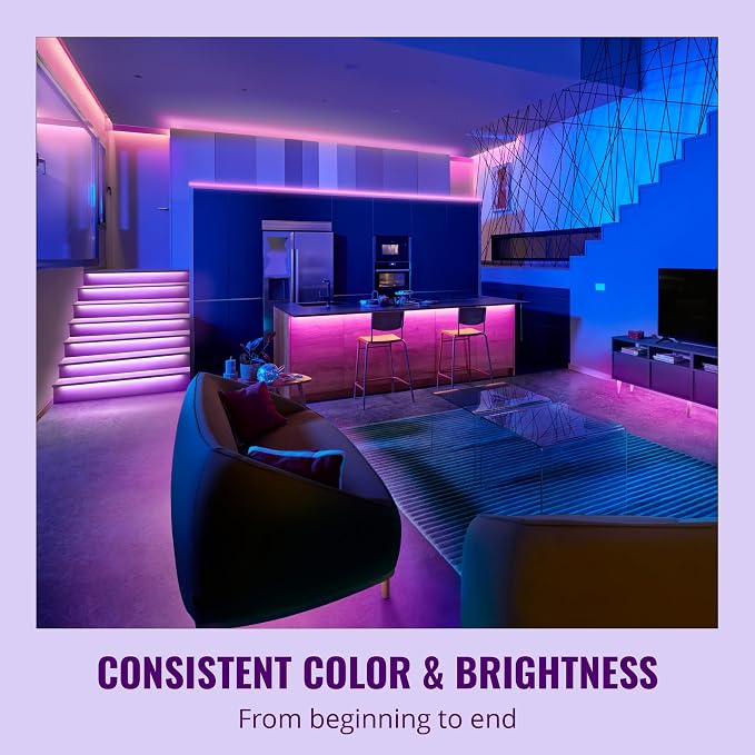 WiZ LED Smart Light Strip - Sunset to Sunrise Automation + Preset Light Modes + Control with Voice or App, Full Color RGB, Works with Alexa, Google Home, and HomeKit - 50 ft Cut to Fit (Pack of 4) - Image 3
