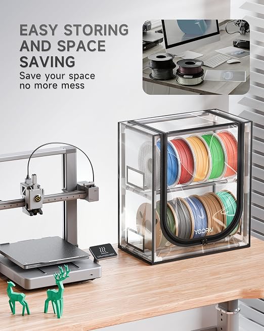 YOOPAI 3D Printer Filament Storage Box – 2 Tier Filament Storage Rack with Transparent Cover, Holds Up to 12 Rolls 1KG – 3D Filament Storage Organizer for Home, Workshop & Studio - Image 4
