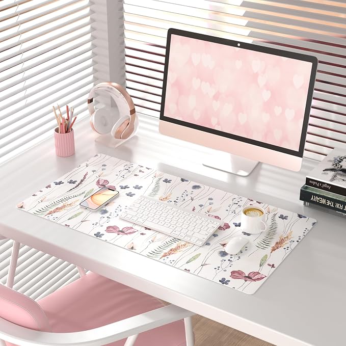 QiyI PU Leather Large Mouse Pad, Office Decor, 31.5" x 15.7", Wildflowers | Desk Décor Accessories, Extended Size, Waterproof & Easy to Clean, Smooth Surface, Non Slip Desk Organization - Image 2