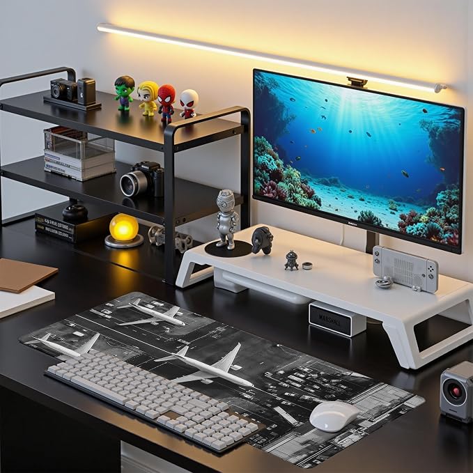 Extended Gaming Mouse Pad with Aircraft Airport Design - Large, Thick Rubber Desk Mat with Precision Locking Edge, Washable & Non-Slip Surface for Computer, Esports - Ideal Gift 31.5x11.8 in - Image 7