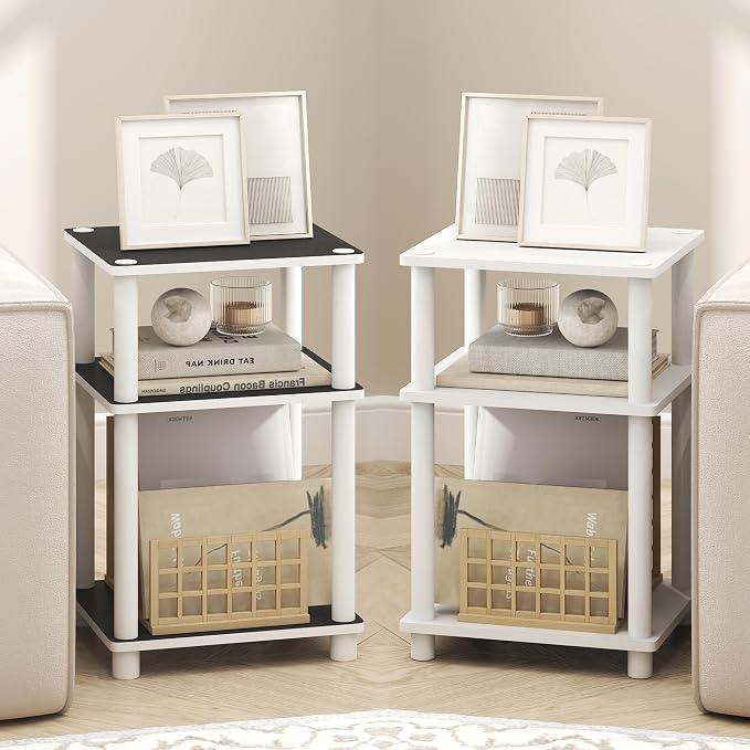 Furinno Turn-N-Tube 3-Tier Toolless Side Table, Compact, White(Espresso) - Image 2
