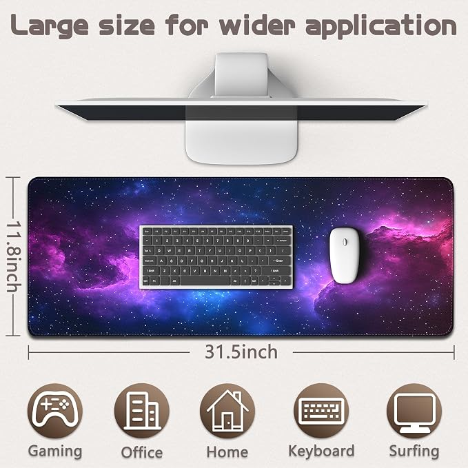Mouse Pad Gaming - Desk Mat for Keyboard and Mouse - Galaxy Space Large Mouse Pad for Desk, Mousepad (31.5" x 11.8") with Non-Slip Base, Desks Pad Mat for Gaming, Office and Home - Image 5