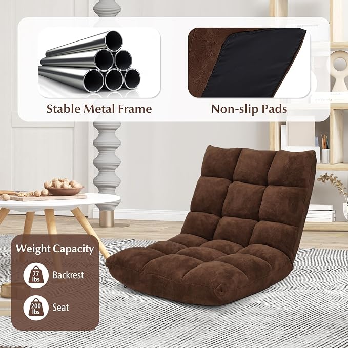 14-Position Lazy Sofa with Soft Coral Fleece, Folding Gaming Chair, Couch Recliner, Floor Seat for Reading, Meditating, Yoga, Gaming - Image 5