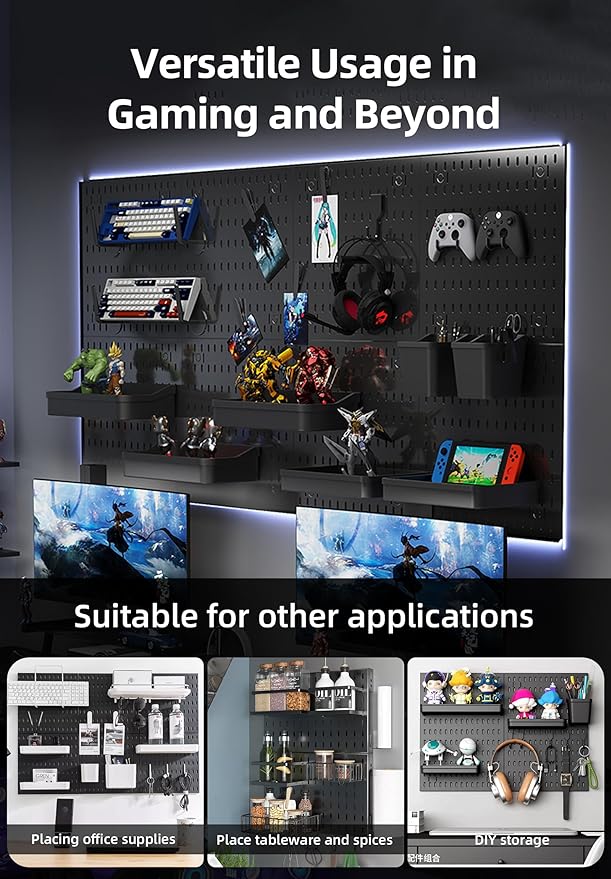 Wall Organizer Peg Board - Elevate And Declutter Your Gaming And Office - Create A Perfectly Structured Space(Black) - Image 3