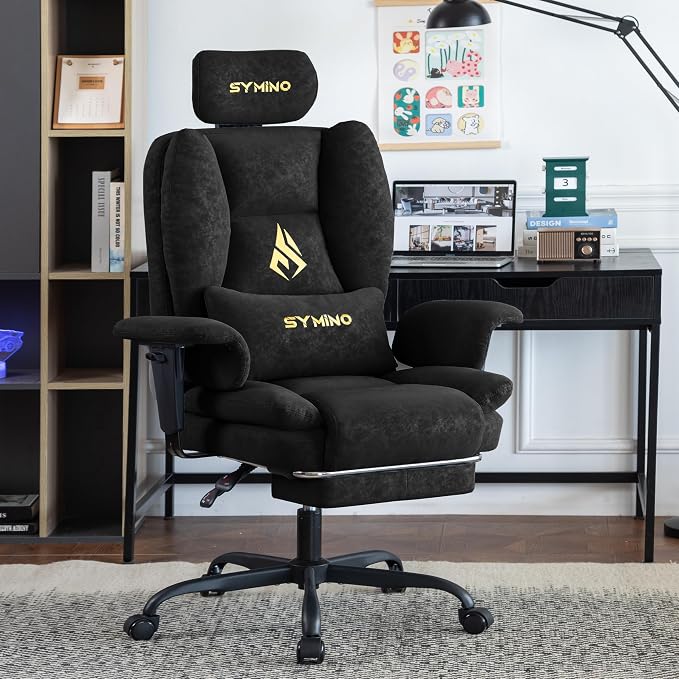 Symino Gaming Chair with Foot Rest, Unique Up/Down Armrests, PU Leather Ergonomic High Back Chair, 150° Recline Solid Color Computer Desk Chair, Black - Image 2