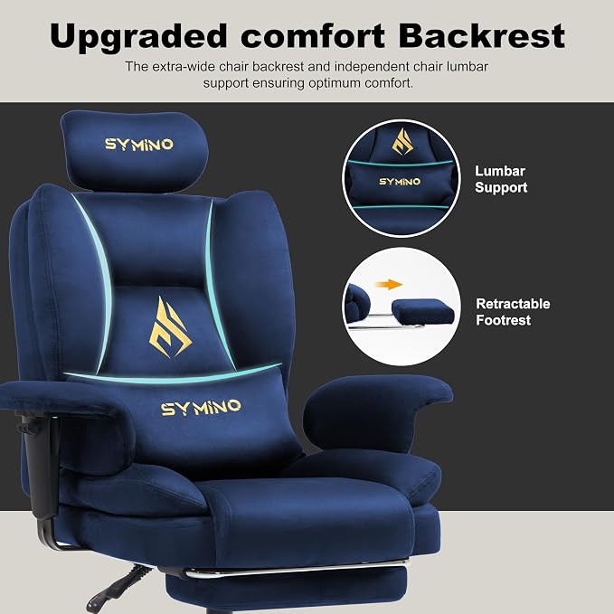 Symino Gaming Chair with Footrest, Up/Down Armrests, Suede Fabric Ergonomic Office Chair, 150° Recline Computer Chair for Desk, Darkblue - Image 5