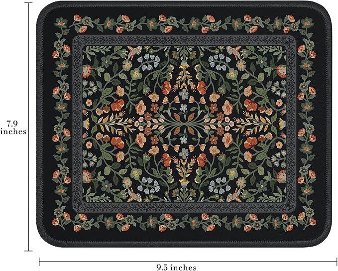 iCasso Aesthetic Small Mouse Pad, 9.5x7.9in,Home Office, Black Floral | Mini Portable Travel Mousepad, Anti-Slip and Comfortable Cloth Mouse Mat with Stitched Edges for Computer, Home - Image 2