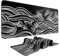 DIGSOM Gaming Mouse Pad Black and White Sea Wave Pattern, 31.5 x 11.8in | XL Mouse mat, Smooth surface, Anti-slip rubber base, For keyboard and mouse, For home and office use by DIGSOM