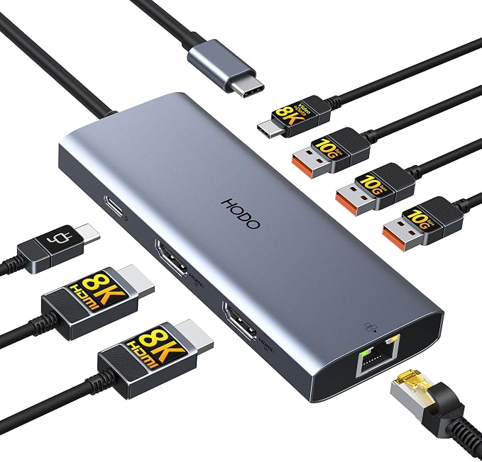 Laptop Docking Station 3 Monitor Triple 4K Display,USB C Hub with 2 HDMI 8K by HODO