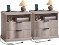 VASAGLE Set of 2 Nightstands with Charging Station, 2 Drawers, Open Shelf by Unknown