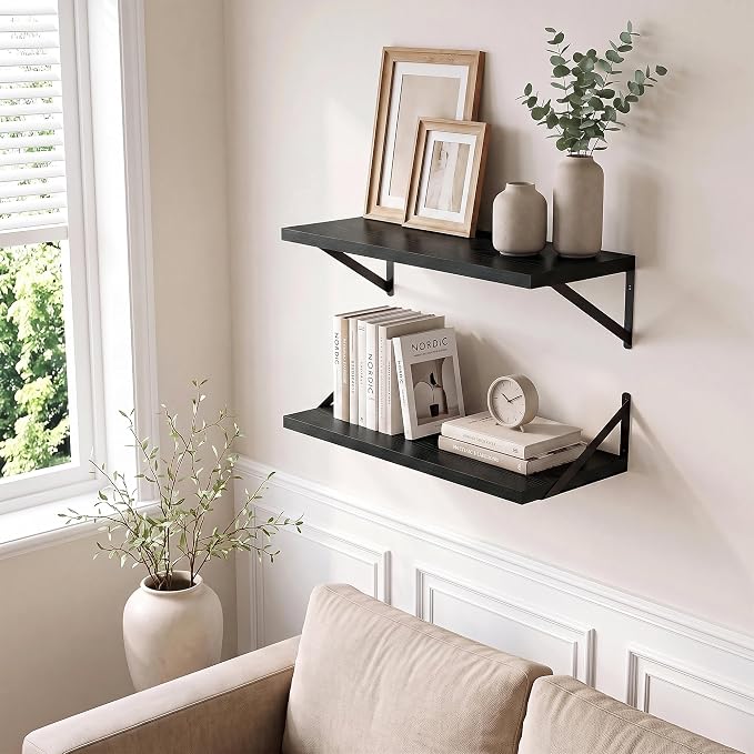 Axeman Deep Floating Shelves, 18'' x 12'' Black Wall Shelves Set of 2 - Image 7
