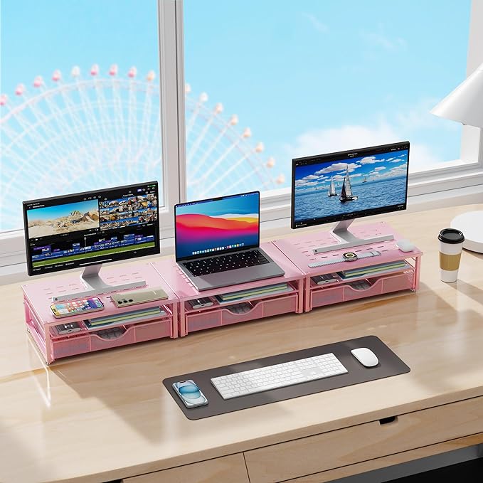 gianotter Computer Monitor Stand Riser with Drawer | Desk Organizers and Accessories Desk Accessories & Workspace Desktop Organizers Storage for Printer Stand (Pink) - Image 6