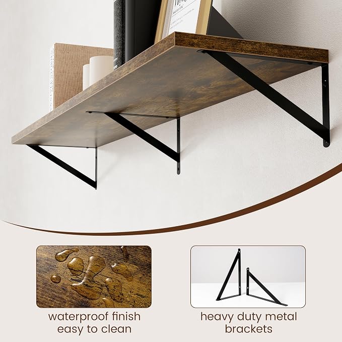 Axeman 12 Inch Deep Floating Shelves for Wall - 55 Inch Wide x 12 Inch Deep Wall Shelves Set of 2 - Rustic Wood Floating Shelves for Living Room - Image 5