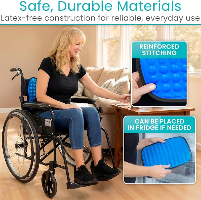 Vive Cooling Gel Wheelchair Backrest Cushion - Lumbar Support Board | Non-Slip, Adjustable Straps, Ideal for Office, Chair, Car, Gaming, Attach to Most 16–18" Wheelchairs, Gel Pillow - Image 5