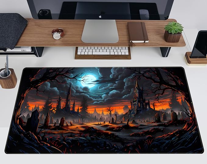Dark Fantasy Castle Desk Pad Extended Gaming Mouse Pad, XXL Large Computer Laptop Keyboard Wireless Mouse Mat, Office Desk Decor Mousepad Deskmat with Stitched Edges Matt 31.5x15.7 in - Image 5