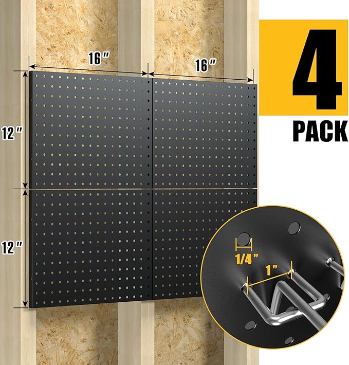 Spampur Peg Board, 4 Pack Metal Pegboard Panels with 50 Hooks, Black Pegboards Wall Organizer, Heavy Duty Peg Board for Walls Home, Garage Tool Storage, Office Organization, Craft Room, Kitchen - Image 3