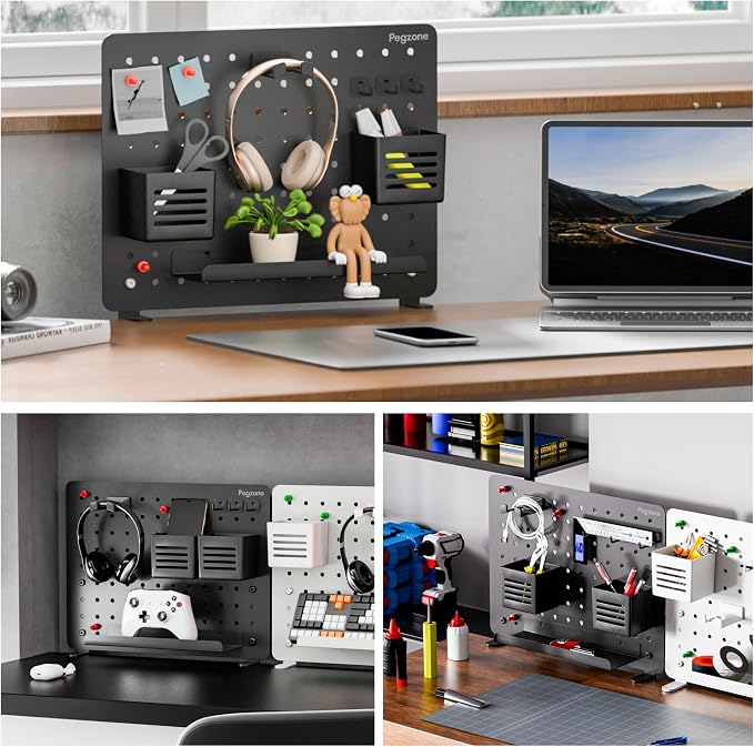 PEGZONE 16.5" x 12.6" Clamp-on Desk Pegboard, Bundle with 8 Pieces Accessories, Black - Image 7